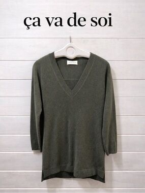 ÇA VA DE SOI Olive Green Knit Tunic V-Neck Size M/L